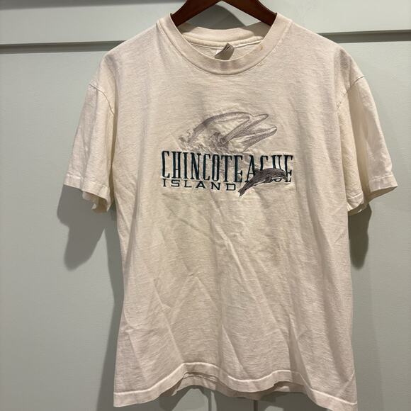 Vtg Chincoteague Island T Shirt Women Large White Single Stitch Ponies Dolphins - Picture 1 of 12